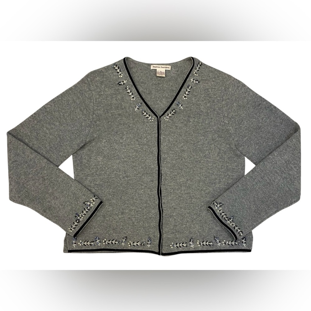 Vintage 100% lambswool embellished cardigan made in HK size M